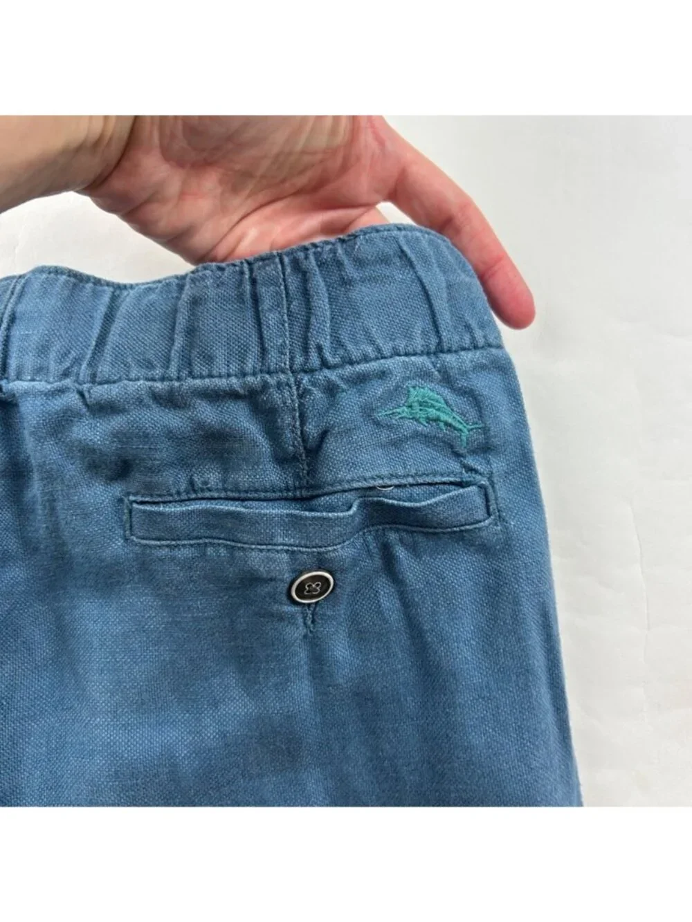 Tommy Bahama Men's Dusty Blue Linen Summer Slim Straight Trouser S
